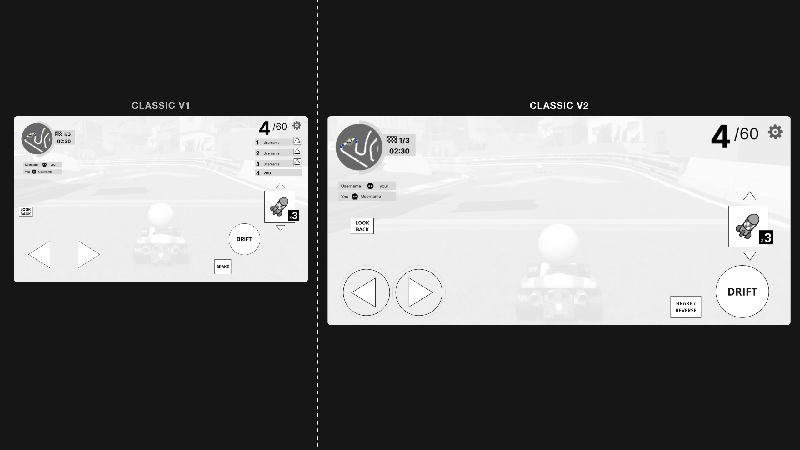 Classic control scheme wireframes
