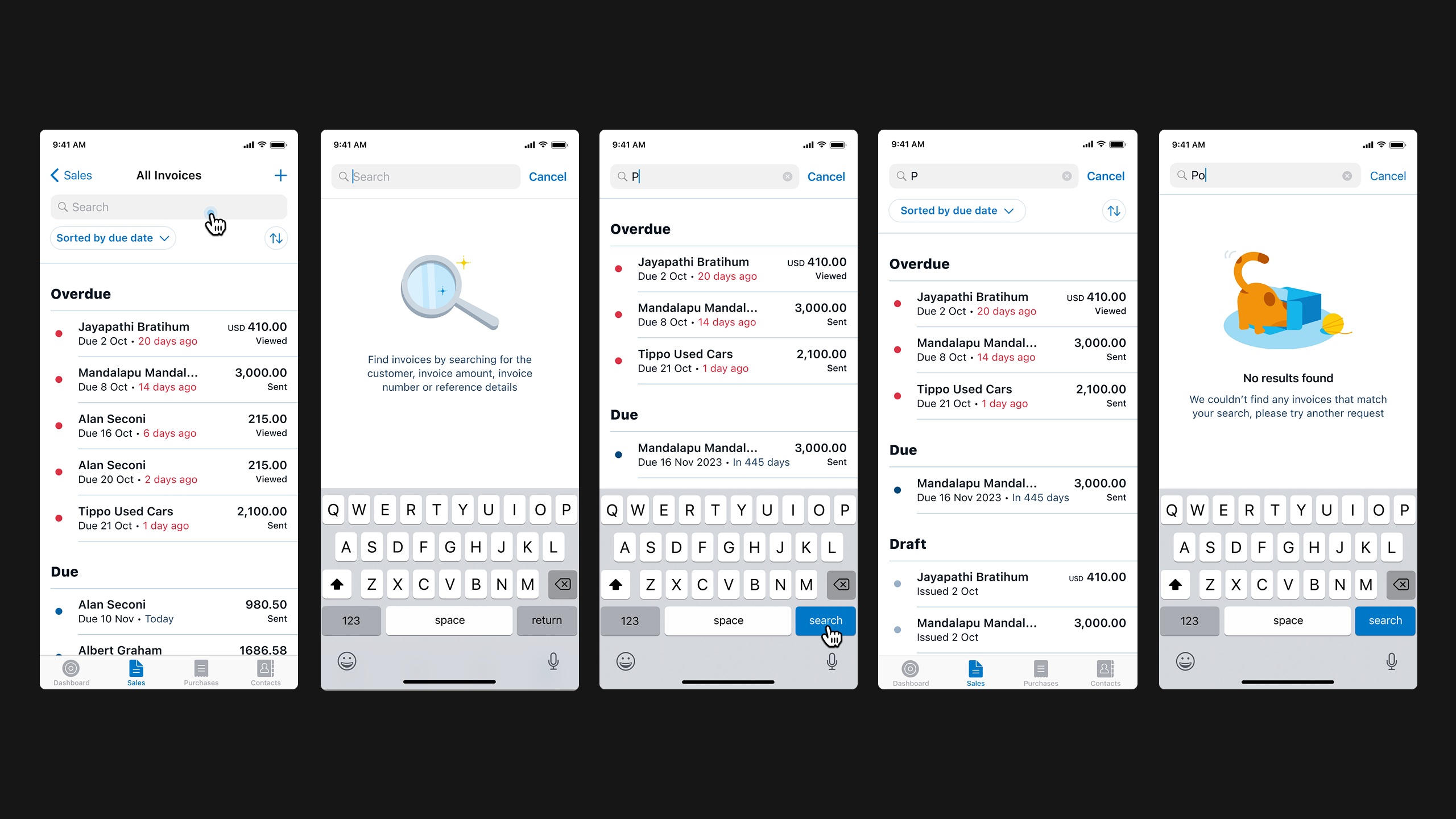 Invoice lists search