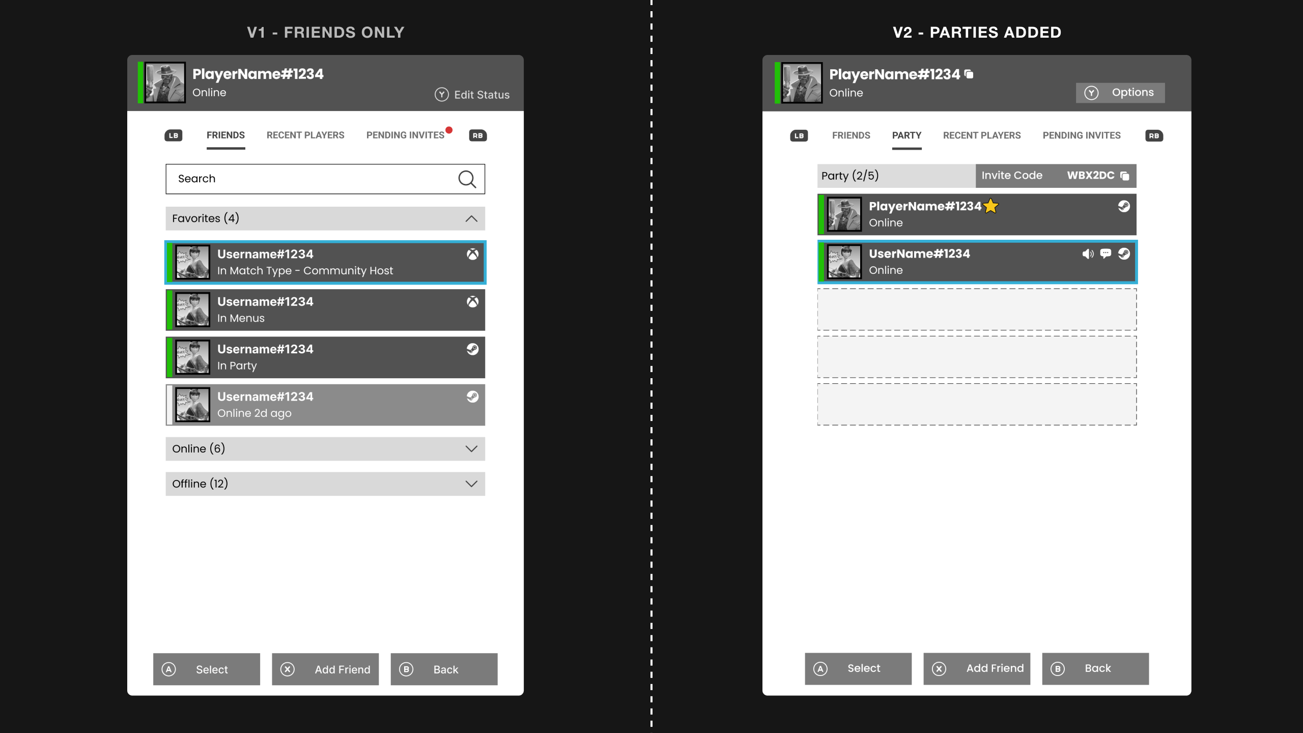 Social panel wireframes